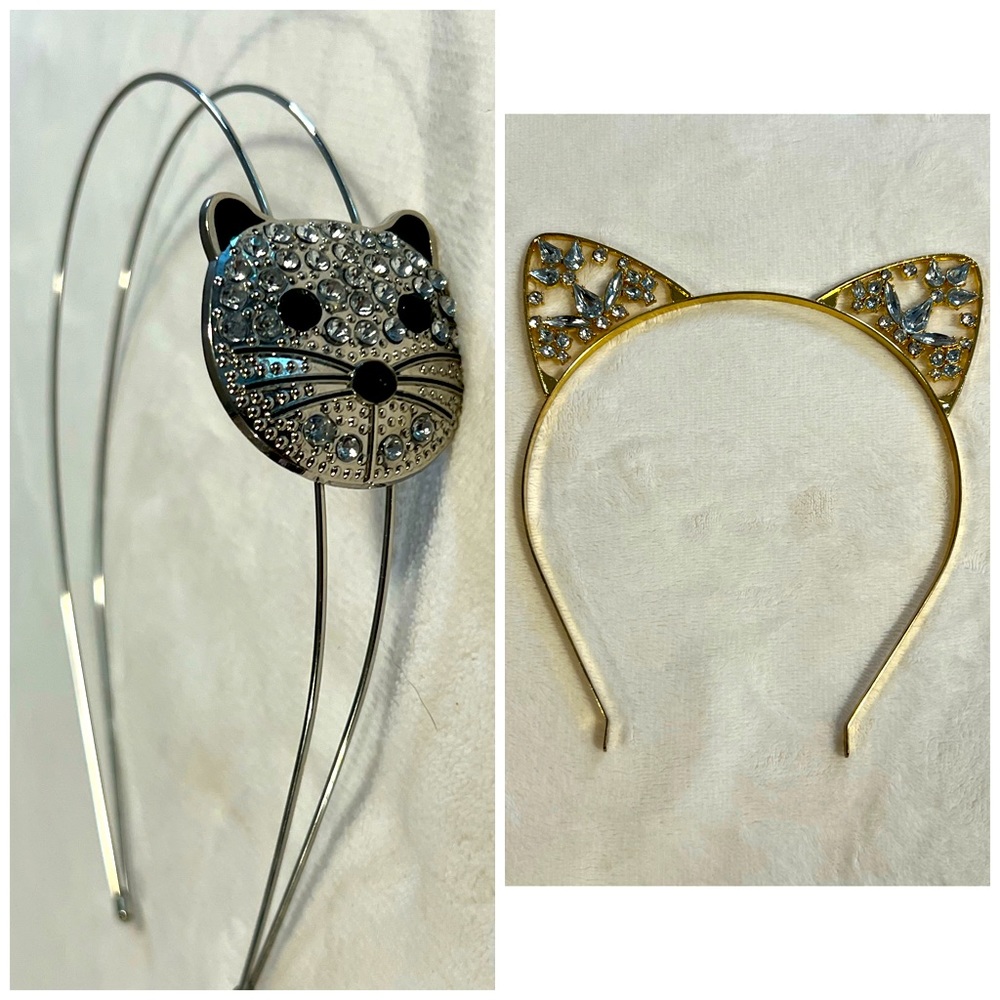 Set of 2 Metal Cat Headbands (1 gold & 1 silver)